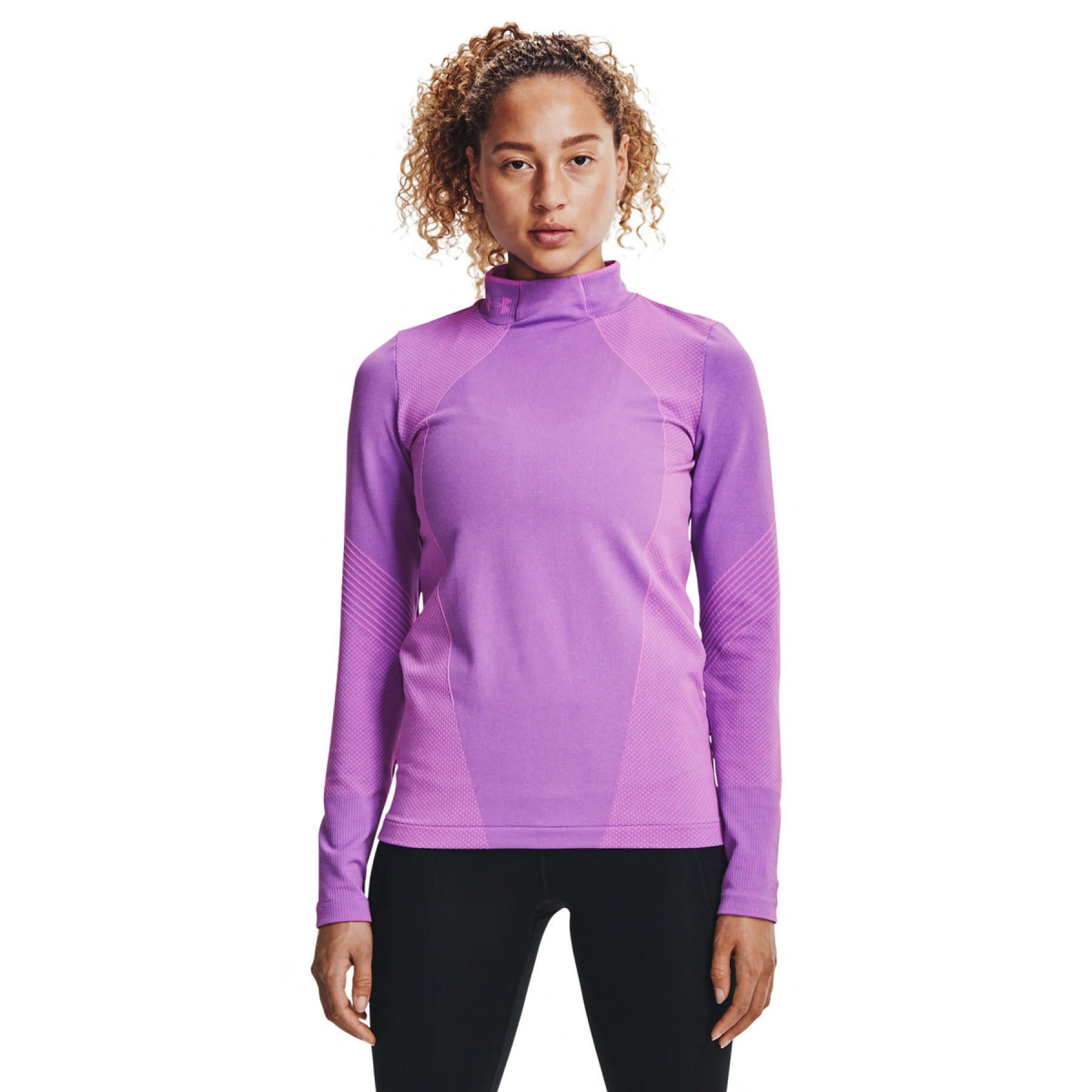 Under Armour ColdGear Womens Running Top Purple Graphic Long Sleeve Half Zip 