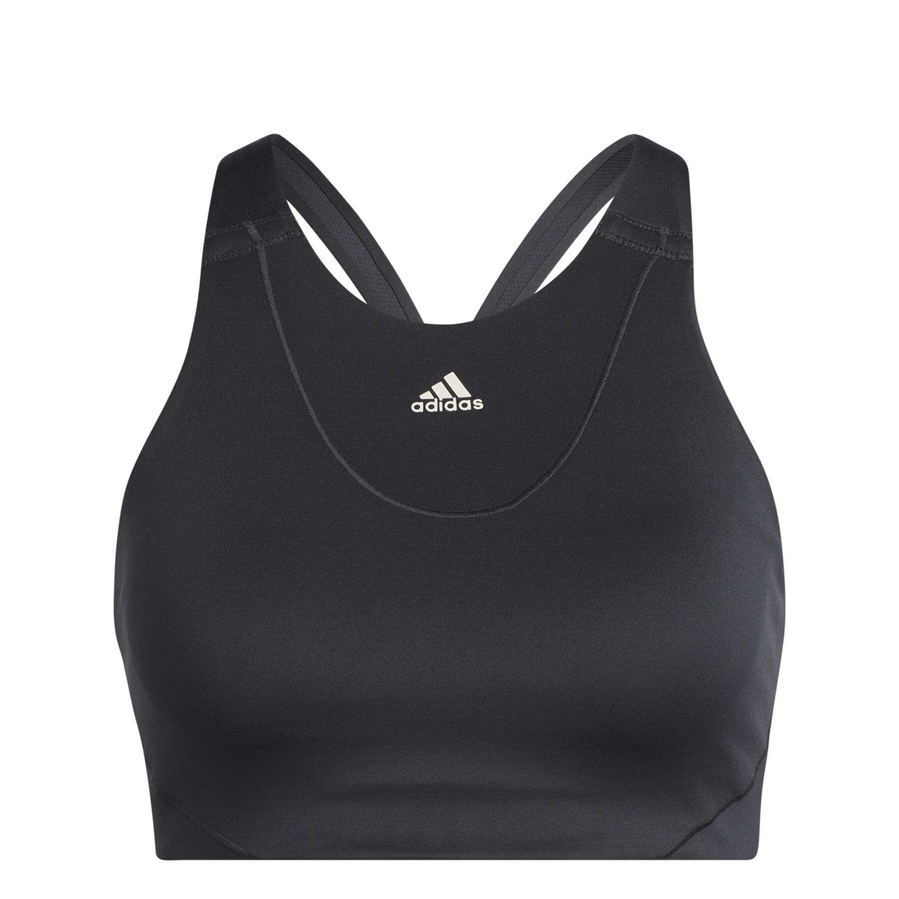 adidas medium support high neck yoga bra in grey