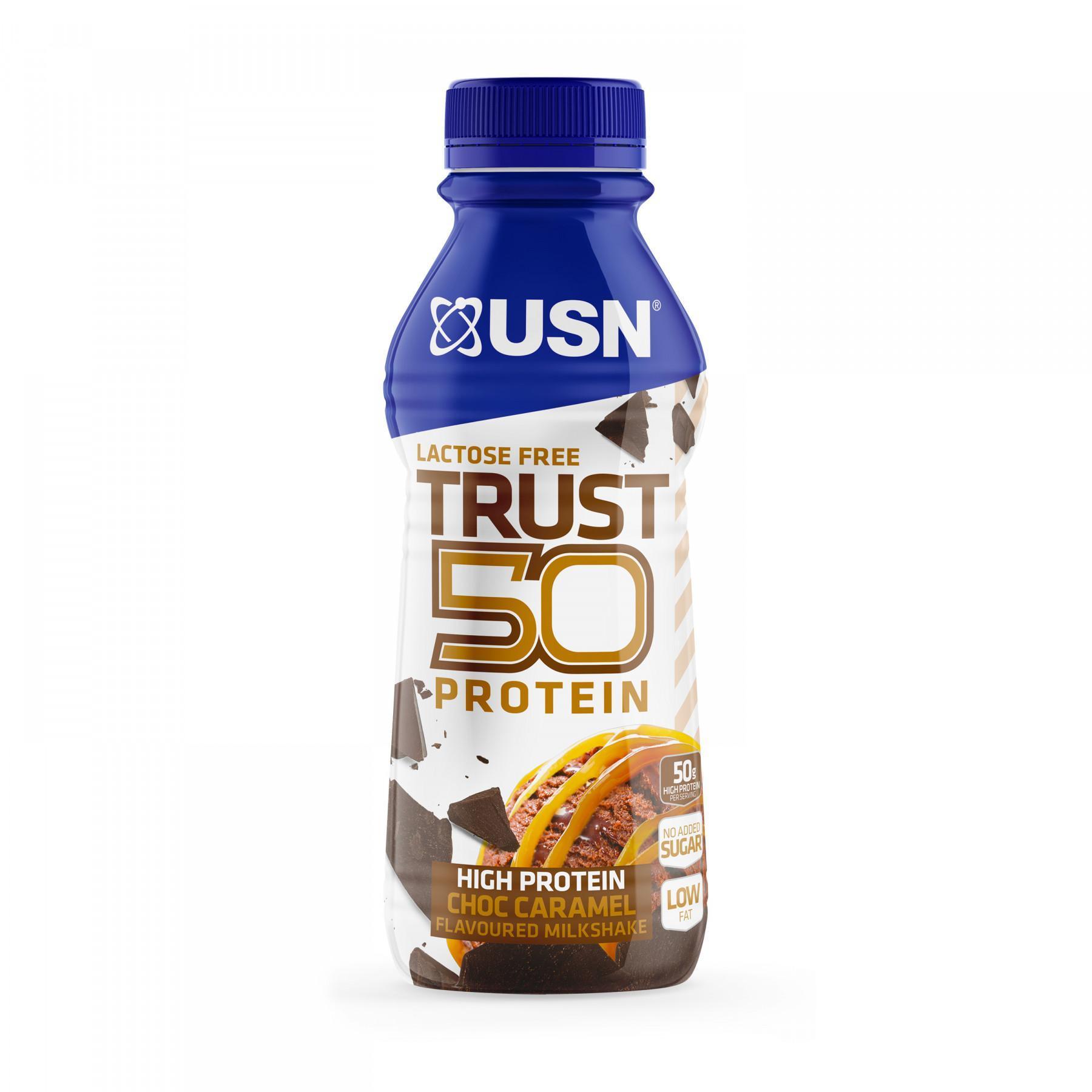 Pack of 6 chocolate caramel drinks 500ml USN Trust Protein Fuel 50